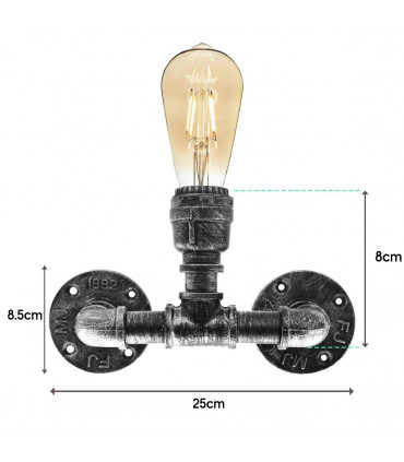 Metal Brushed Silver Vintage Industrial Light Holder E27 60W Dimmable Bulb