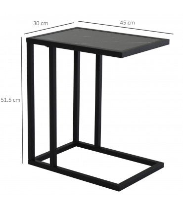 C Shape Side Table Marble-Effect Top Metal Frame Black 51.5H x 45L x 30Wcm