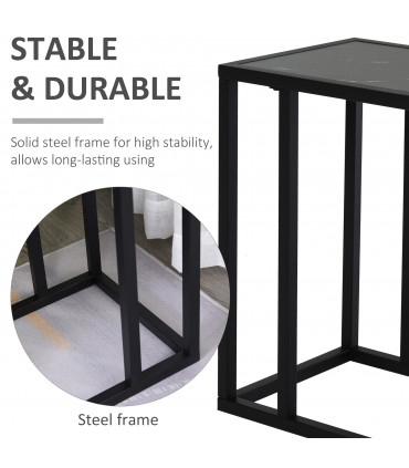 C Shape Side Table Marble-Effect Top Metal Frame Black 51.5H x 45L x 30Wcm