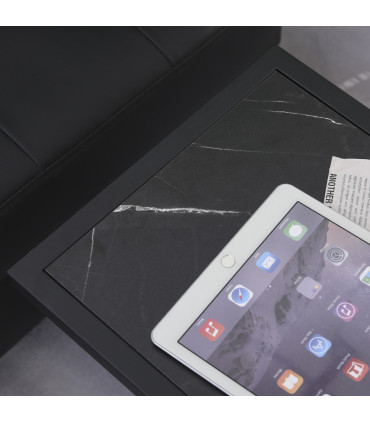 C Shape Side Table Marble-Effect Top Metal Frame Black 51.5H x 45L x 30Wcm