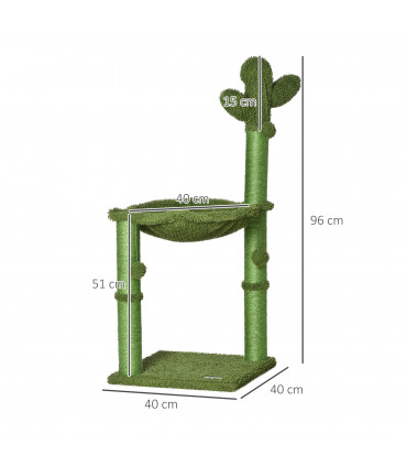 Cat Tree Green Chenille Fabric 40L x 40W x 96H cm Cactus Shape Scratching Post