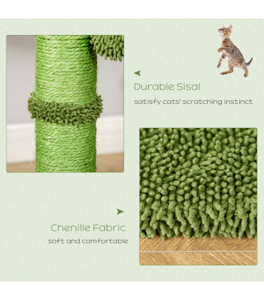 Cat Tree Green Chenille Fabric 40L x 40W x 96H cm Cactus Shape Scratching Post