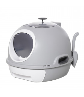 Cat Litter Box Pet Toilet With Litter Scoop Enclosed Drawer Skylight Grey