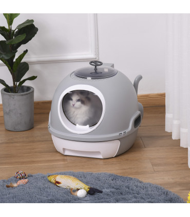 Cat Litter Box Pet Toilet With Litter Scoop Enclosed Drawer Skylight Grey