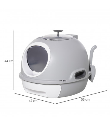 Cat Litter Box Pet Toilet With Litter Scoop Enclosed Drawer Skylight Grey