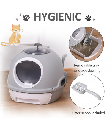 Cat Litter Box Pet Toilet With Litter Scoop Enclosed Drawer Skylight Grey