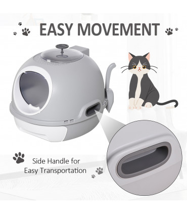 Cat Litter Box Pet Toilet With Litter Scoop Enclosed Drawer Skylight Grey