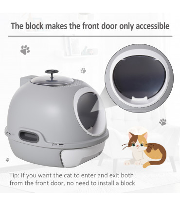 Cat Litter Box Pet Toilet With Litter Scoop Enclosed Drawer Skylight Grey