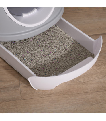 Cat Litter Box Pet Toilet With Litter Scoop Enclosed Drawer Skylight Grey