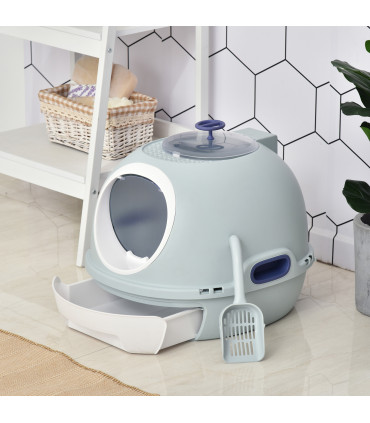 Cat Litter Box Pet Toilet With Scoop Enclosed Drawer Skylight Easy To Clean