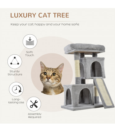 Cat Rest & Play Activity Tree Grey Plush 59L x 39W x 83H cm 2 House Cushion