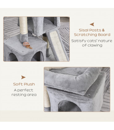 Cat Rest & Play Activity Tree Grey Plush 59L x 39W x 83H cm 2 House Cushion