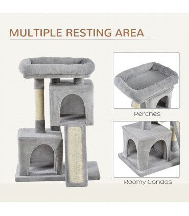 Cat Rest & Play Activity Tree Grey Plush 59L x 39W x 83H cm 2 House Cushion