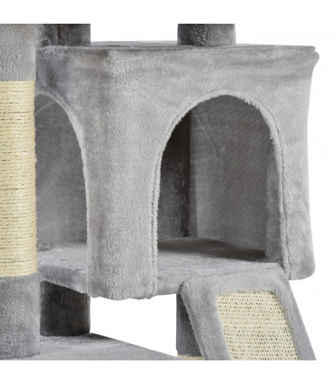 Cat Rest & Play Activity Tree Grey Plush 59L x 39W x 83H cm 2 House Cushion