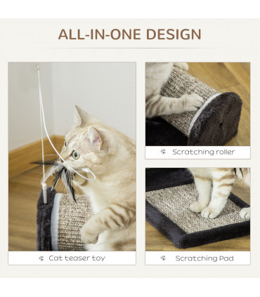 Cat Scratcher Sisal Scratching Pad Mat Board Kitten Toy w/ Roller Feather Teaser