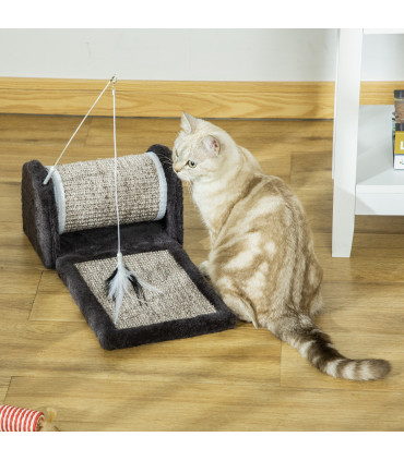 Cat Scratcher Sisal Scratching Pad Mat Board Kitten Toy w/ Roller Feather Teaser