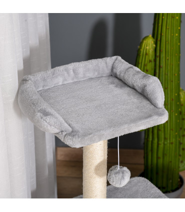 Cat Tree Tower Light Grey 60L x 40W x 114H cm Sisal Hanging Ball Condo Plush