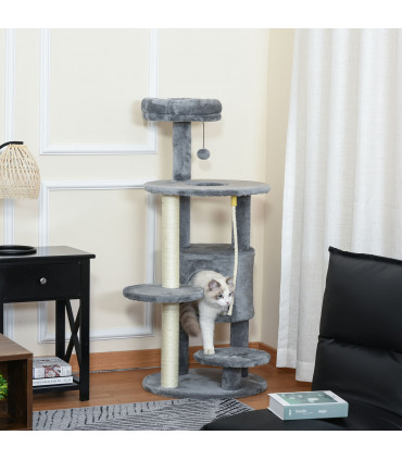 Cat Tree Tower Activity Center with Hanging Ball Toy Teasing Rope Dark grey