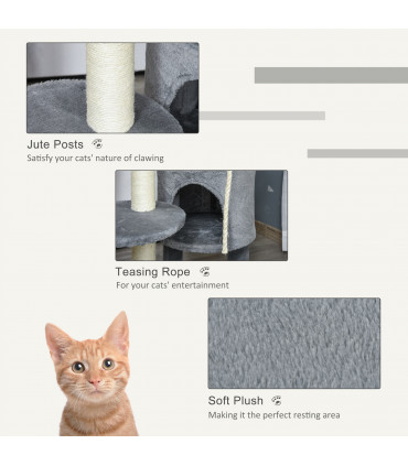 Cat Tree Tower Activity Center with Hanging Ball Toy Teasing Rope Dark grey