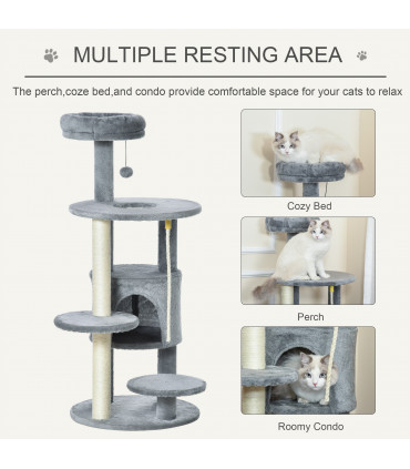 Cat Tree Tower Activity Center with Hanging Ball Toy Teasing Rope Dark grey