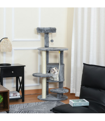 Cat Tree Tower Activity Center with Hanging Ball Toy Teasing Rope Dark grey