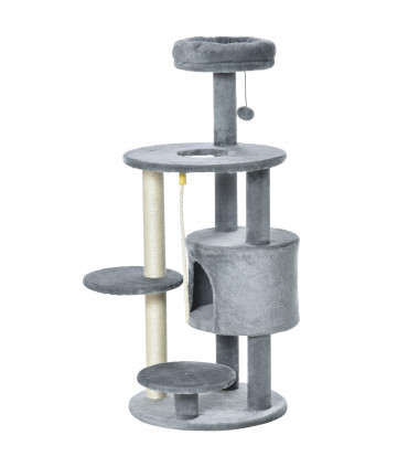 Cat Tree Tower Activity Center with Hanging Ball Toy Teasing Rope Dark grey