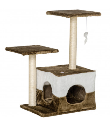 Cat Tree Brown Sisal Scratching Posts House Perches Toy Mouse Soft Plush Fabric