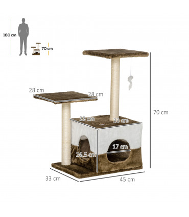 Cat Tree Brown Sisal Scratching Posts House Perches Toy Mouse Soft Plush Fabric