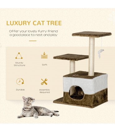 Cat Tree Brown Sisal Scratching Posts House Perches Toy Mouse Soft Plush Fabric