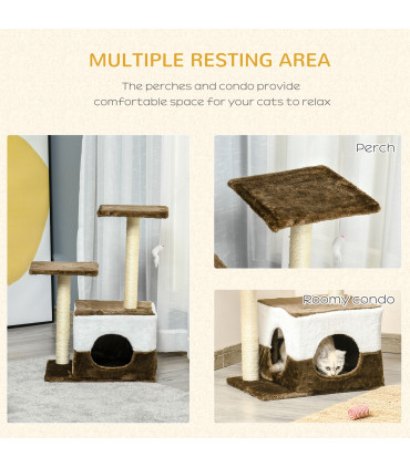 Cat Tree Brown Sisal Scratching Posts House Perches Toy Mouse Soft Plush Fabric