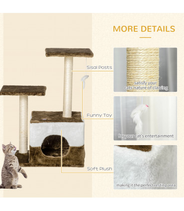 Cat Tree Brown Sisal Scratching Posts House Perches Toy Mouse Soft Plush Fabric