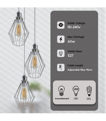 Ceiling Pendant Lights Chrome 20cm x 20cm Metal Vintage/Retro Shade Diamond