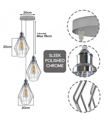 Ceiling Pendant Lights Chrome 20cm x 20cm Metal Vintage/Retro Shade Diamond