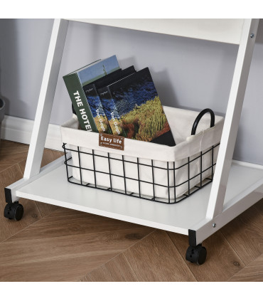 Metal Computer Desk with 4 Moving Wheels Sliding Keyboard Tray White