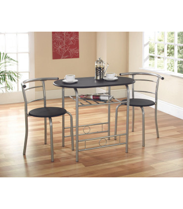 Dining Set - Black/Silver Compact for Breakfast or Intimate Dinner for Two