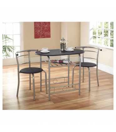 Dining Set - Black/Silver Compact for Breakfast or Intimate Dinner for Two