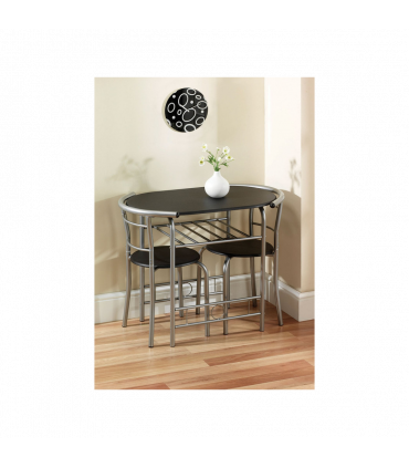 Dining Set - Black/Silver Compact for Breakfast or Intimate Dinner for Two