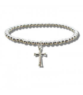 Cross Silver Beaded Bracelet
