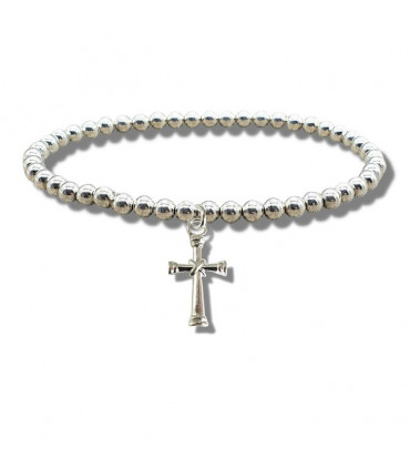 Cross Silver Beaded Bracelet