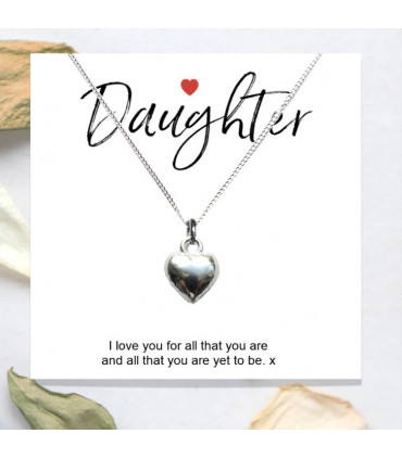 Necklace Daughter Message Card Heart Silver 16 inches (40.5cm) Sterling Silver