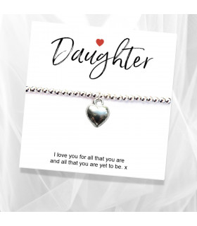 Daughter Message Card with Heart Charm Bracelet