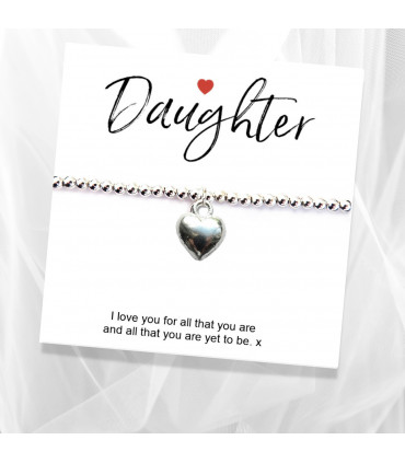 Daughter Message Card with Heart Charm Bracelet
