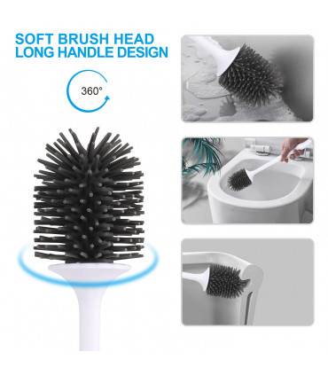 Deep Cleaner Rubber Toilet Brush with Quick Drying Holder Set - Black - 1 Pack