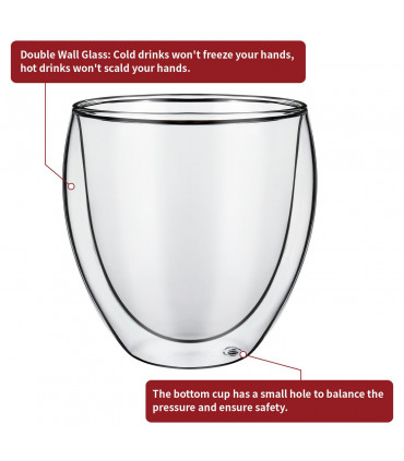 Double Wall Glasses Borosilicate glass Transparent design Hot Cold Drinks 2 pcs