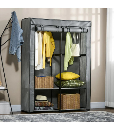 Fabric Wardrobe Light Grey 170H x 118W x 49Dcm Portable Fabric Cabinet 4 Shelves