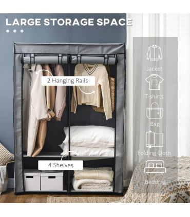 Fabric Wardrobe Light Grey 170H x 118W x 49Dcm Portable Fabric Cabinet 4 Shelves