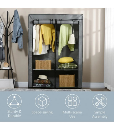 Fabric Wardrobe Light Grey 170H x 118W x 49Dcm Portable Fabric Cabinet 4 Shelves