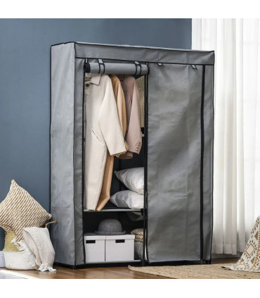 Fabric Wardrobe Light Grey 170H x 118W x 49Dcm Portable Fabric Cabinet 4 Shelves