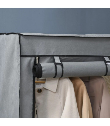 Fabric Wardrobe Light Grey 170H x 118W x 49Dcm Portable Fabric Cabinet 4 Shelves