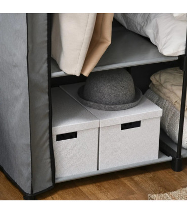 Fabric Wardrobe Light Grey 170H x 118W x 49Dcm Portable Fabric Cabinet 4 Shelves